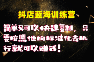 抖店蓝海训练营：简单又可以快速复制，只要按照他的标准化去执行就可以赚钱！