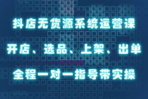 抖店无货源系统运营课，开店选品上架出单，全程一对一指导带实操