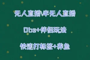 无人直播，半无人直播，Obs+伴侣玩法，快速打标签+养鱼