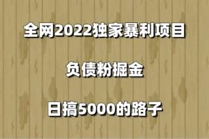 全网2022独家暴利项目，负债粉掘金，日搞5000的路子