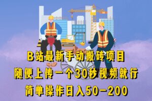 B站最新手动搬砖项目，随便上传一个30秒视频就行，简单操作日入50-200