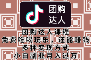 团购达人课程，免费吃喝玩乐，还能赚钱，多种变现方式，小白副业月入过万