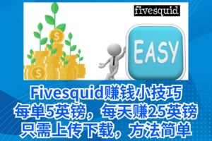 Fivesquid赚钱小技巧：每单5英镑，每天赚25英镑，只需上传下载，方法简单